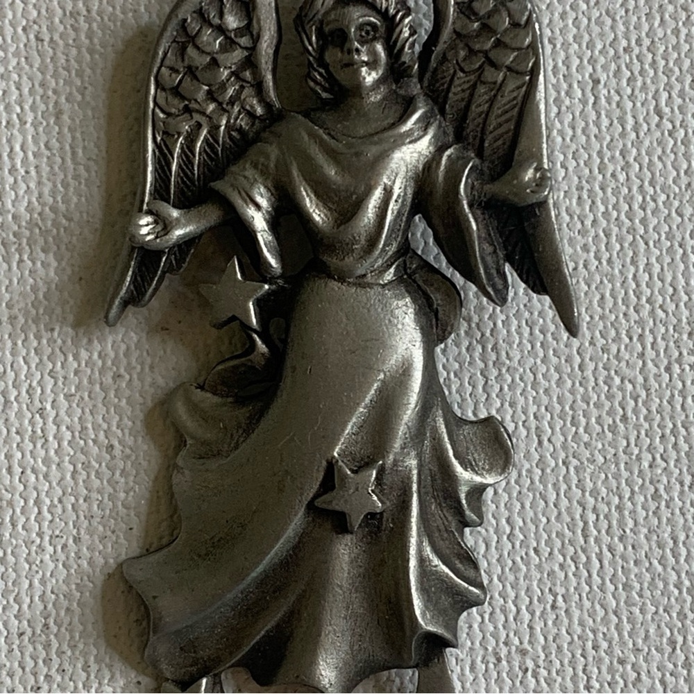 Large Pewter Angel Pendant Ornament Hanging Spiritual Guardian Angels Stars 3.5" - Picture 5 of 14